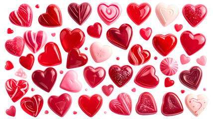 Valentine's day candies, love hearts, sweet treats, isolated on transparent background