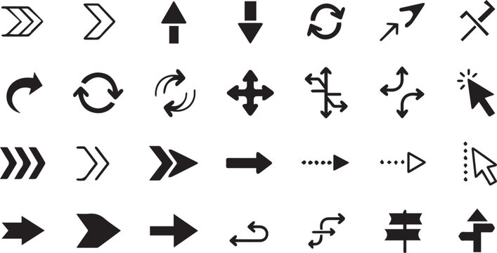 Black & White Arrow & Direction Icons &ndash; Navigation & Flow Vector Set