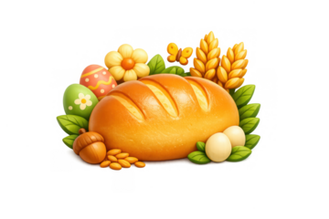 Easter bread composition with eggs and spring elements for festive greeting card design