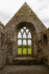 detail view inside the famous ruin of Ross Errily Friary in the north of ireland, county Galway 