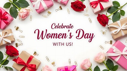 International women's day celebration with gifts and roses