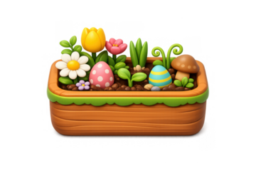 Spring grow box design with tulip, daisies, and easter egg elements for festive decoration