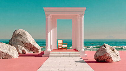 Arche en pierre blanche au bord de l'oc&eacute;an