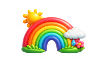 Colorful rainbow with sun and cloud scene illustration for spring decor or children's room design