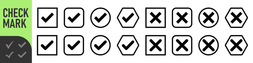 check mark icon button set. check box icon with right and wrong buttons and yes or no checkmark icons in green tick box and red cross. vector illustration © Петро Корженівський