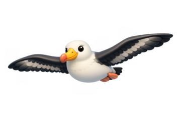 Charming cartoon albatross in flight on yellow background for design and decoration