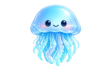 Cute glowing cartoon jellyfish with blue luminescent tentacles for digital art and design