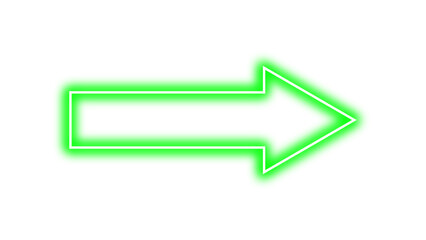 Right pointing green vector arrow with neon glow effect. Bright luminous glowing arrow sign indicates right direction, modern and futuristic design element. © LionStudio