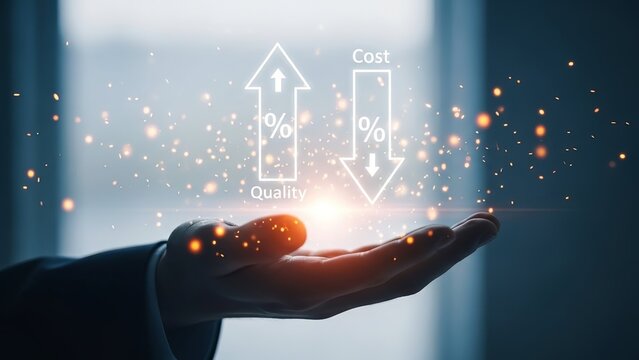 Businessman presenting cost efficiency and quality improvement