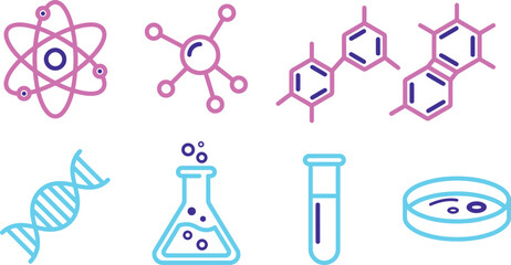 Brightly colored science icons for chemistry biology and laboratory work