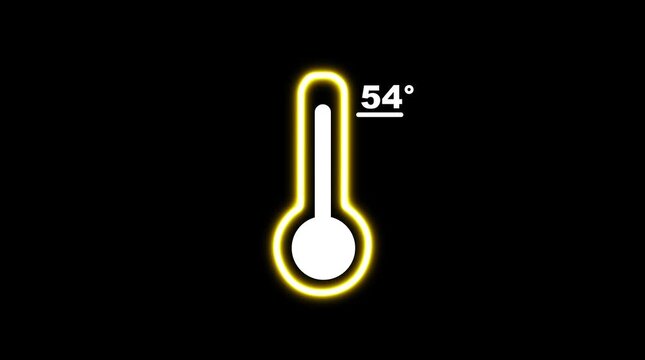 Neon yellow thermometer displaying 54 degrees on a black background temperature measurement