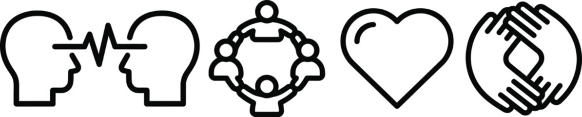 Set of human connection empathy and psychology related outline icons