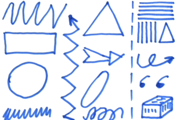 Arbitrary signs drawn by hand with a pen, which are arranged on a sheet of paper chaotically, without a system.