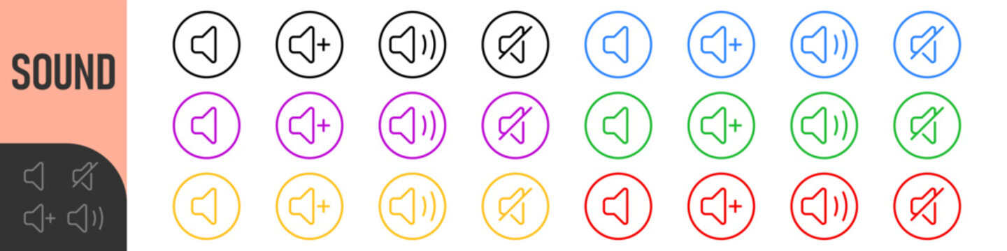 speaker, sound, volume icon set , low and hight level volume speaker icon. voice, audio, silent, mute icons in flat style for media player app and website