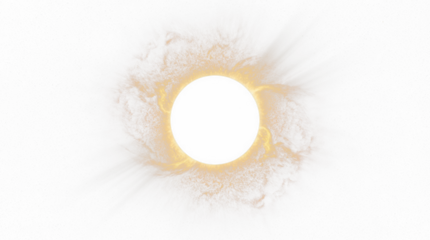 A bright circular shape with radiating light and color is seen against a white field in this abstract image representation