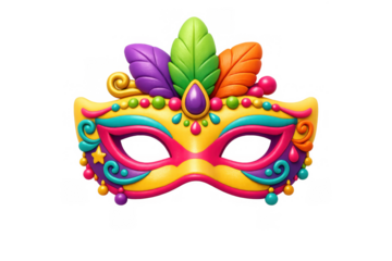 Vibrant carnival mask with colorful feathers and decorative elements for festival celebration design