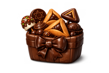 Delicious chocolate gift basket with hamantaschen for purim celebration