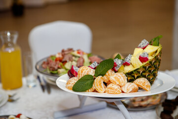 coconut and fruit slice on the table