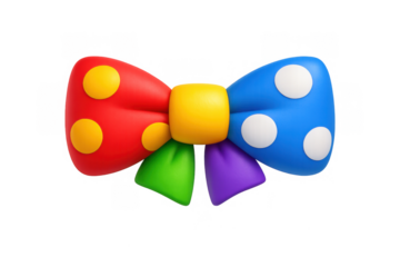 Colorful cartoon bow tie with polka dots for fun party design and decoration
