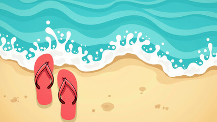 Bright colorful australian beach party flip flops on shoreline flat illustration