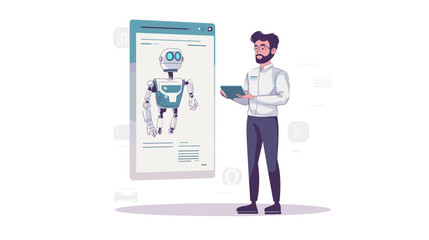 Man interacting with robotic interface design.