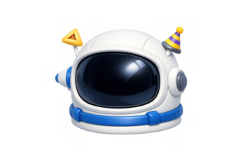 Futuristic cartoon astronaut helmet with party decor for celebration illustrations