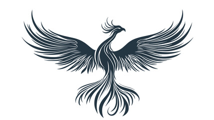Phoenix Bird Silhouette with Outstretched Wings.