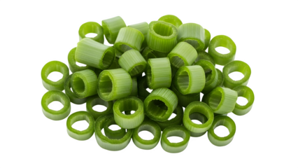 A bunch of chopped green onions isolated on transparent background