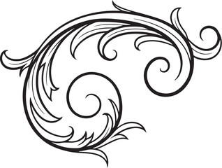 Vintage Floral Scroll Ornament Line Art Vector