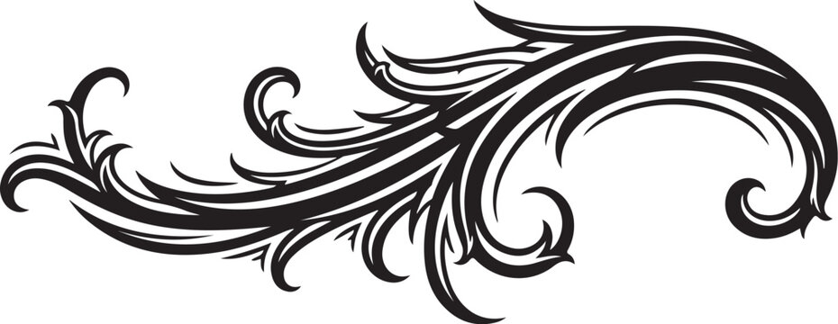 Vintage Floral Scroll Ornament Line Art Vector