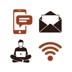 Digital communication and technology silhouette icons set