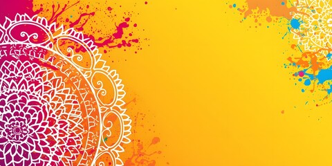 Abstract colorful floral background with circular shapes, swirling patterns, and decorative leaves in warm orange and yellow tones suitable for artistic wallpaper and design