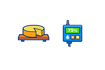 Naklejka premium Cheese wheel and digital display with percentage