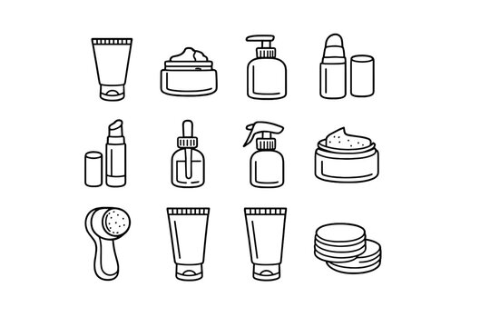 Winter Skincare Icons. Winter skincare set. Line outline icon set of winter skincare set: sunscreen tube,