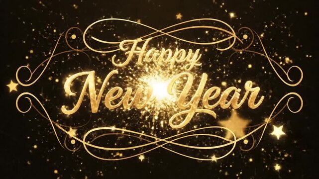 New Year Celebration Video with Sparkling Gold Text