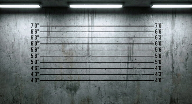 Police Lineup Background on Grungy Concrete Wall with Height Chart