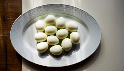 Boiled eggs on a white plate, perfect for healthy eating and meal prep