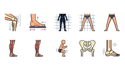 Pixel art human anatomy poses and joints: medical and fitness concept