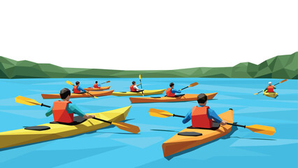 Low poly kayaking adventure on a serene lake