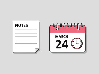 Calendar and notes graphic on gray background