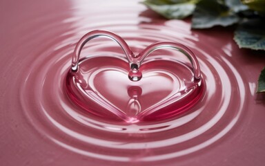 A beautiful heart ripple on a soft pink liquid surface, symbolizing romance and gentle emotions.