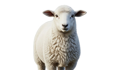 Fototapeta premium A cute lamb with a soft wool coat stares innocently forward against a black solid background.