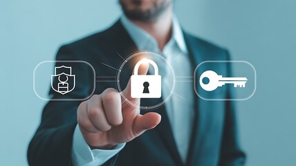  Business person touching padlock icon to fix security vulnerabilities and unlocked key.