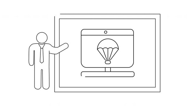 Presentation on Parachute Technology - Line Art Icon Illustration.