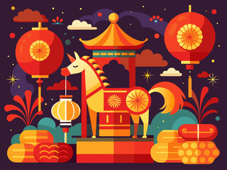 Modern Flat Design Chinese New Year Horse Celebration