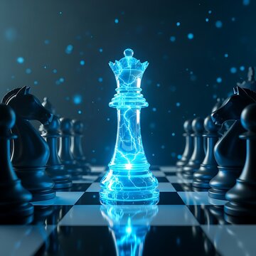 Illuminated queen on chessboard