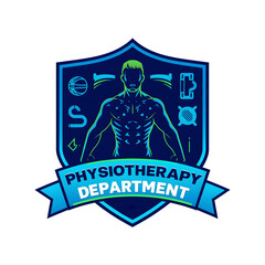 Fototapeta premium Professional Physiotherapy and Sports Rehabilitation Shield Logo Design