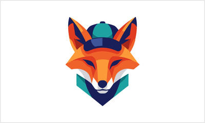 Obraz premium Geometric fox head illustration with vibrant colors and bold shapes