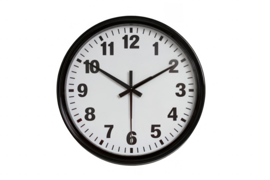 A black and white clock with the hands on the number 12 and 6 - Powered by Adobe