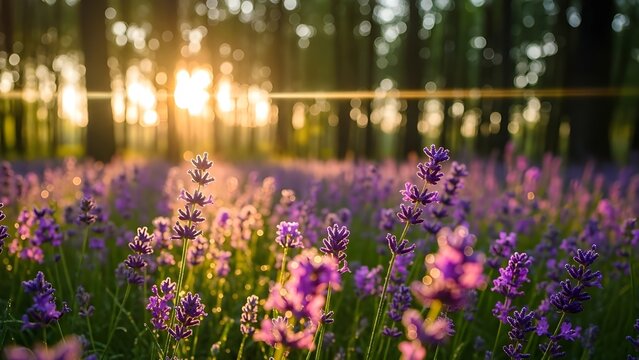 El bosque est&aacute; cubierto de flores de Corydalis cava en un d&iacute;a soleado al amparo de la copa de los &aacute;rboles.